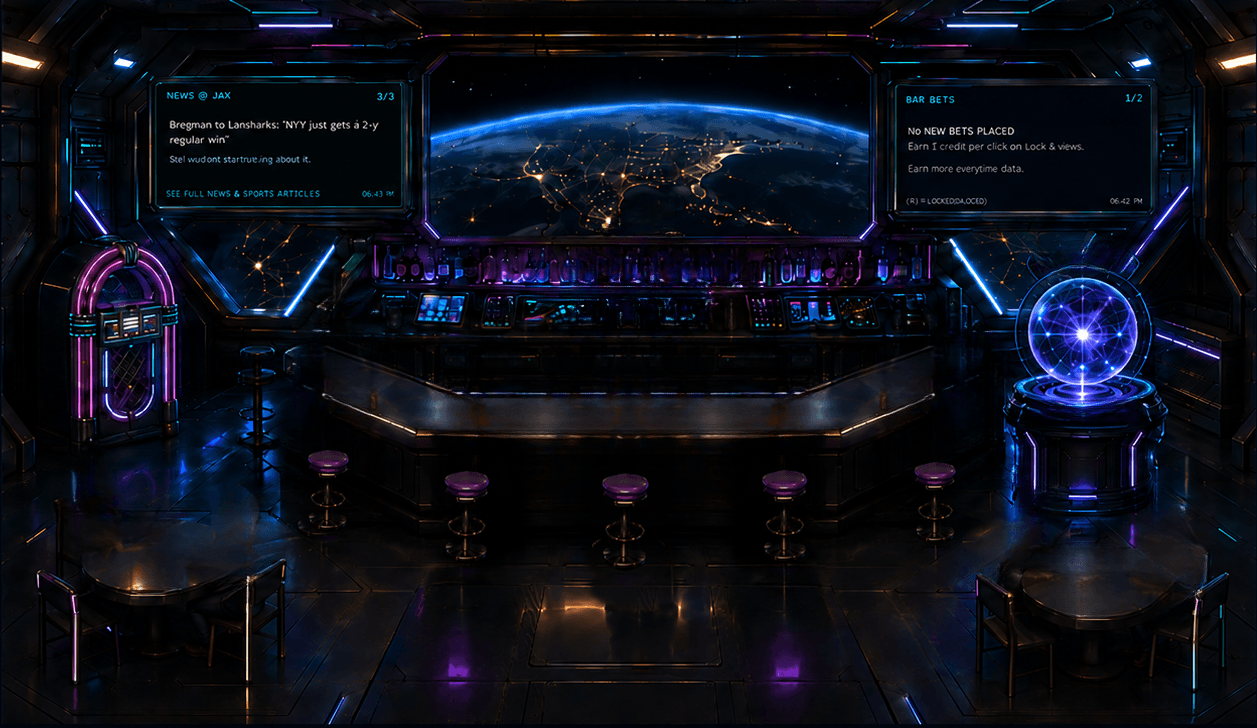 DEEP and Lulu inside The Bar orbital lounge overlooking Earth